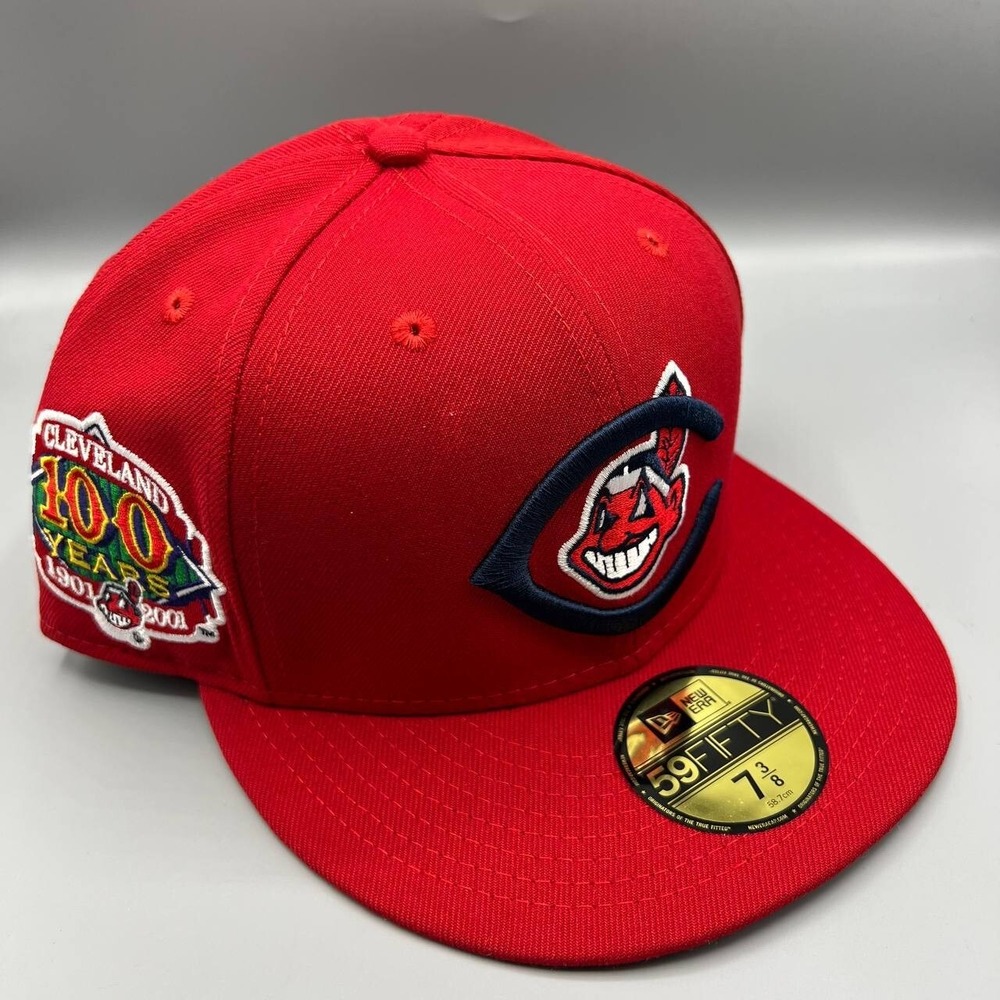 Cleveland‎ Indians Guardians Hat Men 7 3/8 100 Years 59Fifty New Era Fitted New